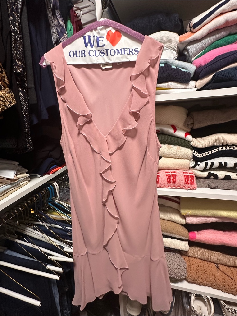 Wilfred Dusty Rose Ruffle V-Neck Sleeveless Dress